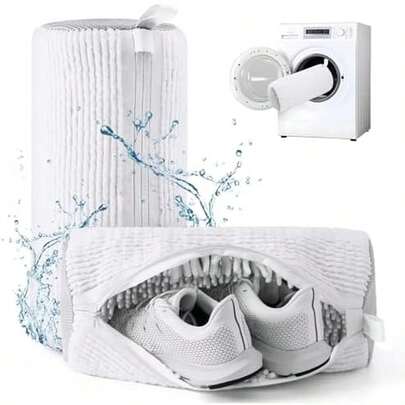 Luxear Bolsa para Limpiar Zapatos con Cremallera Invisible, 2 Bolsas Funda para Lavar Tenis en Lavadora Mejorada que Mantiene Limpieza 360°, Adecuada para Todos los Tamaños, 18*38 cm Extra Grande