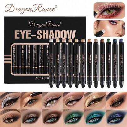 12pcs Pearlescent Eyeshadow Pencil Set, Versatile Colored Eyeshadow Pencils For Effortless Application, Includes Brown, Blue, Green Shades, Smooth Texture With Fine Shimmer, Ideal For Holidays, Performances, Gift