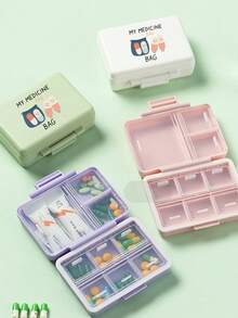 1pc Small Medicine Box With Cartoon Patternsprinted With Cute Pill Patterns And The Words "My Medicine Bag". A Portable Medicine Box, Small And Lightweight, Easy To Carry, Waterproof, Nine Grid, Large Capacity, N Storage, Able To Hold Smaller Items, Suitable For Travel, Outings, Home Essentials, Essential For Medicine Storage, Is The Best Gift For Sick People,For Ramadan, Eid Al-Fitr, Valentine'S Day, Christmas, And Thanksgiving - Multicolor - View 3