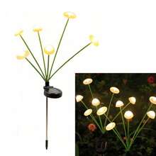 1 pièce Lampe solaire à 6 têtes en forme de méduse DIY, lampe solaire à éclairage chaud pour pelouse, décoration d'éclairage extérieur pour le camping, lampe de décoration de rue étanche, convient pour le couloir, le centre commercial, la pelouse, les fêtes, la Saint-Valentin, le Ramadan - lampadaires en forme de méduse - Voir 5