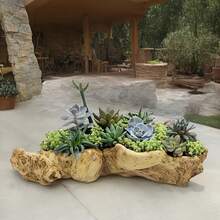 1pc Decorative Large Resin Wood Planter, Suitable For Succulents And Cacti - Creative ABS Material Arrangement Pot, Natural Wood Texture Surface, Perfect For Indoor Plant Display (Plants Not Included), Decorative Flower Pot | Textured Surface | Realistic Wood Finish - Multicolor - View 5