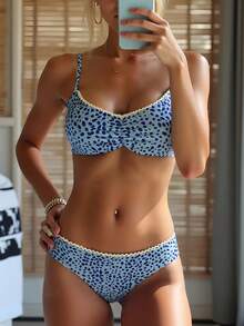 2pcs/Set Cute & Sexy Holiday Beach Vacation Single Party Summer Bikini Set - Multicolor - View 1