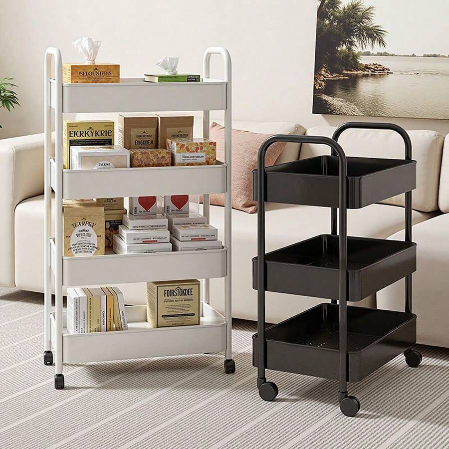 Two-Thirds Of The Storage Carts Are Equipped With Wheels, Featuring Multi-Layer Large-Capacity Storage Specifications, Smooth Movement With Wheels, Convenient Portable Pushing And Pulling With A Top Handle, Stable Self-Standing Shelves Without Shaking