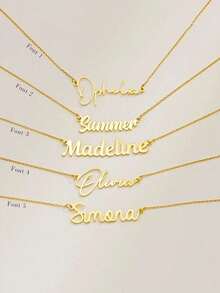 1pc Custom English Name Minimalist Elegant Stainless Steel Necklace Family Dress Holiday Gift Birthday Jewelry Gold Stylish, Fall Fashion, Vintage, Unisex, Simple, Casual, Hipster, Goth, Punk Custom, Personalized, Unique Grandparents For Anniversaries, For Valentine's Day, For Mother's Day, For Graduation, For Father's Day, For Weddings, For Daily Wear, For Party, For Prom, High School Senior High School Students, College Students, University Students, Freshman, Sophomore, Underclassmen - Nhiều màu - Xem 2