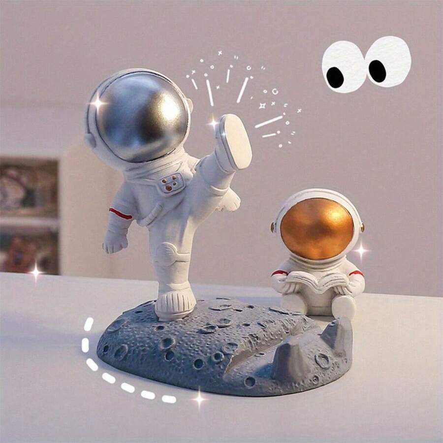 Astronaut-Themed Mobile Phone Holder Made Of Plastic, Perfect For Office Use Or As A Creative Gift For Table Decoration. - Multicolor - View 1