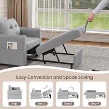 3 In 1 Convertible Single Sofa Bed With Adjustable Backrest, Pull Out Single Sleeper Chair Bed With Pockets For Living Room, Linen Fabric, Light Grey - Light Gray - Single - View 5