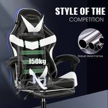 OYAJIA Racing Style Gaming Chair Ergonomic Computer Chair Office Chair Desk Swivel Chair Adjustable Reclining Footrest Cushion White - Black and White - View 7