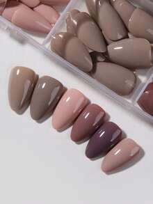 180片（6种混合色）短款杏仁形美甲贴纸，颜色包括棕色、浅棕色、驼色和卡其色，完美贴合，亚克力假指甲套装包含：1瓶甲油胶和1把指甲锉。这款短款杏仁形美甲贴纸能让您的指尖闪耀动人，适合派对、舞蹈和日常佩戴。美甲用品 - 查看 2