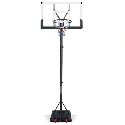 Outdoor Basketball Hoop, Height Adjustable From 173.74 To 304.8 Cm, Suitable For Children And Adults, With Rustproof Coating, Wheels And White Screen-Printed Design