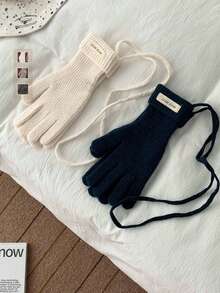 秋冬季保暖可爱挂脖触屏针织手套，女士加厚保暖防风全指针织手套，适合学生、骑行、户外活动 - Best wish布標 - 查看 13