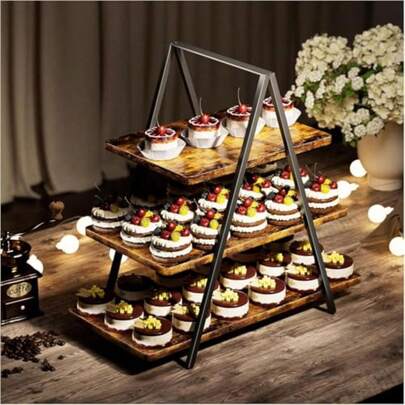 CYPNBase para Cupcakes Pastel de LED 3 Niveles Soporte Porta Cupcakes Base para Mesa Torre de Postres Dulces Adecuado Bodas Fiestas Cumpleaños Reuniones Familiares. RectangularFashion