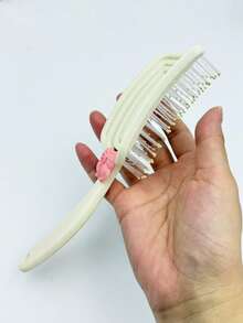 1pc Beige Boar Bristle Curly Hair Brush, Elastic Styling Comb For Voluminous Wet & Dry Hair - Beige - View 9