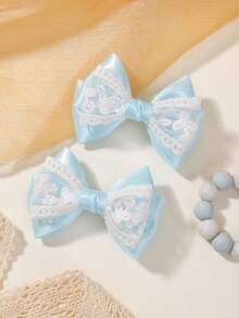 2件套纯色蕾丝双层蝴蝶结可爱婴儿发夹，四季皆宜的百搭发饰 - 彩色 - 查看 8