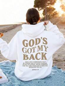 Comfortable Plus Size Hoodies Women's Christian Faith Hoodie, Printed With "God Is With Me" Bible Verse (Joshua 1:9)-Inspirational Religious Clothing - 白色 - 查看 8
