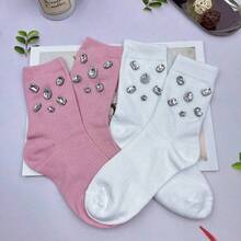 1/2/3/4 Pairs Women Solid Color Rhinestone Decorated Mid-Calf Socks, Sparkling Rhinestone Decorated Socks - Comfortable, Fashionable, Soft, Stretchy, Suitable For All Seasons, Perfect For Women's Daily Wear, Dates, Parties, And An Ideal Gift For Women, Christmas, Valentine's Day, Mother's Day - Multicolor - View 16