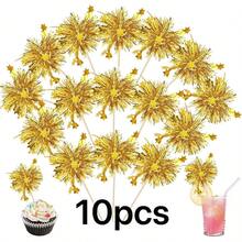 10个或20个银箔烟花纸杯蛋糕装饰插牌、闪亮丝带纸杯蛋糕旗、生日蛋糕装饰、饮料搅拌棒、鸡尾酒食品和水果签、情人节派对、生日派对、婚礼装饰用品 - 彩色 - 查看 14