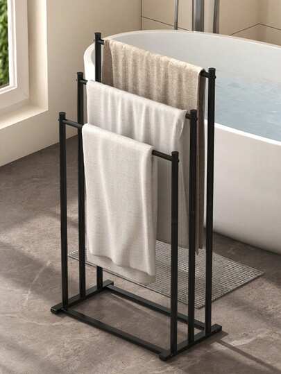 رف منشفة معدني ثلاثي الطبقات - إطار حديدي قوي، لا يحتاج إلى تجميع، رف تخزين للحمام والحمام لتوفير المساحة للمناشف والبرابيس والاكسسوارات، مثالي لتخزين غرفة النوم أو الحمام، رف منشفة الحمام