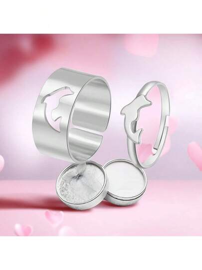 Set Anillos Acero Ajustable Parejas Regalo De Amor Promesa