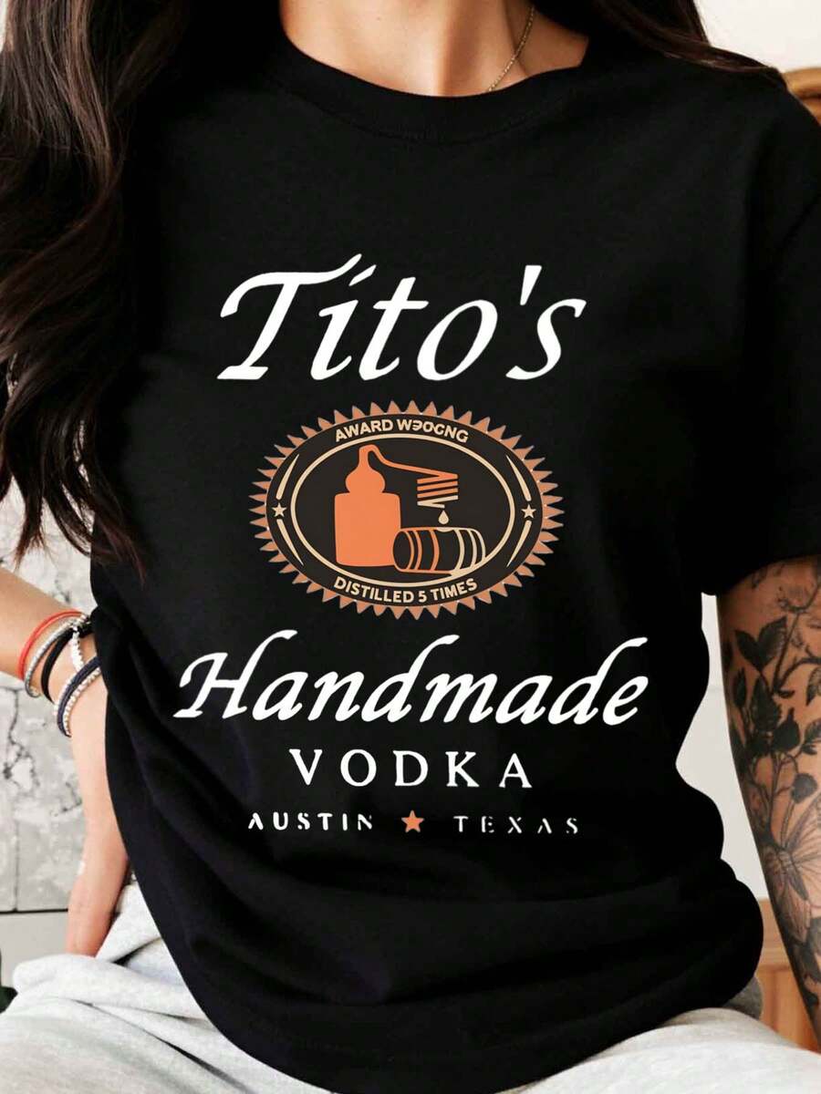 Titos Handmade Vodka Austin Texas Award Winning Distilled 5 Times T Shirt - 黑色 - 查看 1