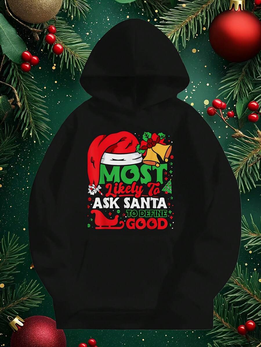 Men-S And Women-S Soft Fabric Pullover With Santao Graphic Pocket Sweatshirt - Christmas Ask Santao Define Good Design, Hine Washable Casual Sweater For And Clubs Events, Mature St_865 - Đen 13 - Xem 1