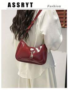1pc Retro Minimalist Hook Decor Adjustable Shoulder Strap Crescent Shape Bag, Suitable For Date, Outing, Party , Small Bags - 酒紅色 - 查看 8