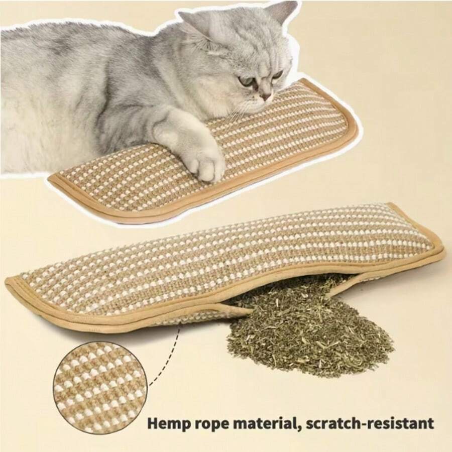 1pc Cat Toy Pillow, Bite-Resistant, Self-Entertainment, Cat Scratch Pad, Cat Toy, Cat Toy Pillow, Sisal Cat Scratch Board Pad, Scratch & Bite Resistant, Cat Filled, Cat Toy Scratching Post, Suitable For 4 Seasons, Alternative To Teaser Wand, Self-Entertainment Cat Bed Mat, Suitable As Gift For 9 Holidays. Cat Self-Entertainment, Multi-Functional Cat Bed, Pet Accessory, Non-Shedding Fabric, Long-Lasting Design, Self-Play Pillow, Cat Owner, Multi-Pet Household - Multicolor - View 1