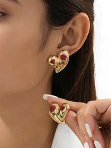 可爱甜美的玫瑰花心形耳钉，个性化耳环礼物，送给女孩的精美饰品