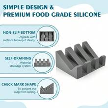 Dishes, Upgrade Suction Silicone Shower Soap Dish With Drianage, Bar Soap Holder Amp Saver Waterfall SelfDraining To Keep Your Bar Soap Organized And Clean 2, Grey - Grey2 - View 3