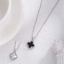 Ladies Double-Sided Four-Leaf Clover Necklace; High-End Niche Design, Exquisite And Elegant, Luxury, Best Friendarbone Chain. - 四葉草銀色 - 查看 2
