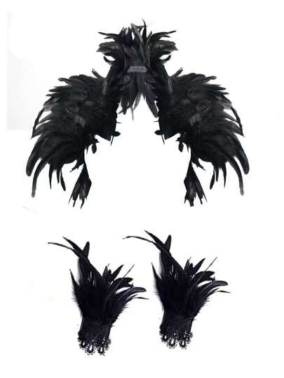 Capa con chal de plumas negras góticas para mujer, accesorio de cosplay vintage de cuervo, disfraz de bruja cisne de Halloween, accesorio de moda de estilo bohemio