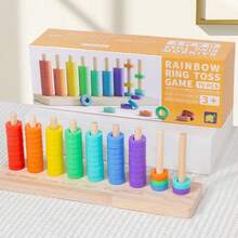Enlightenment Solid Wood Rainbow Color Cognitive Set, Column Collar, Hand Eye Coordination, Stacking Music Puzzle Toy, Puzzle Color Collar, Ring, Pass Levels Game, Kindergarten Fun Wooden Ring, Logical Thinking Training, Exercise Fine Hand Movements, Toy Color Cognition, Wooden Board Game, Tabletop Game, Children's Gift - Multicolor - View 4