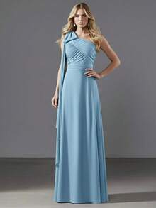 Bridesmaid Dress For Parties, Guests, Receptions, Graduations, Without Glitter, Cape Sleeves, In Flowy Fabric. - serenidad azul - Ver 2
