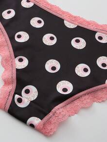 Dircho 5pcs Women's Sexy Cute Gothic Contrast Lace Bikini Panties - Allover Skull & Moon Print Silky Soft Comfy Intimates Underwear, Stretch Breathable Elastic Waist Lightweight Daily Lingerie Set - Multicolor - View 5