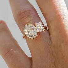 18K镀金几何锆石奢华订婚派对戒指（女士款） - 金色 - 查看 4