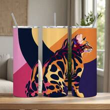 1pc 20oz Vibrant Bengal Cat Insulated Tumbler With Lid & Straw - 304 Stainless Steel, Durable & Stylish For Sports, Outdoor Activities, Perfect Gift Idea, Outdoor Hydration|Artistic Tumbler|Durable Construction - 1pc - 查看 1