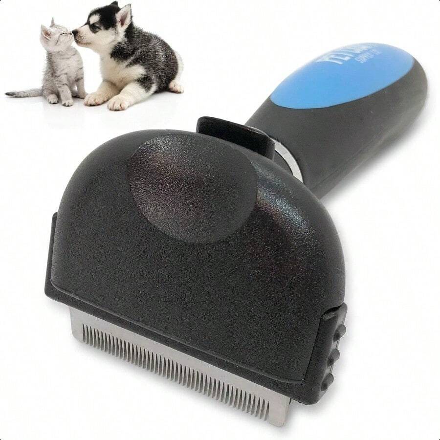 Pet Craft Supply Self-Cleaning Pet Grooming Hair Deshedding Brush Tool for Small Dogs and Cats with Short to Long Hair - Negro Azul - Ver 1
