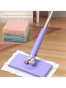 Mini Clip Mop, Automatic Cloth Change, 360° Rotatable Head, Push-Pull Handle Design, Suitable For Kitchen And Bathroom Cleaning - Multicolor - View 1