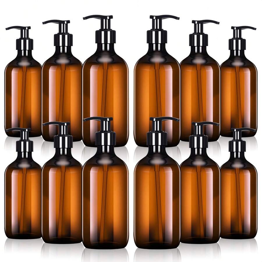 4/8个琥珀色皂液器空泵瓶分配器琥珀色可重复灌装洗发水容器，适用于洗手液、肥皂、化妆品乳液、沐浴露、护发素等浴室旅行用品