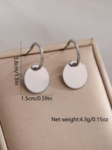 1 Pair Women's Fashionable Versatile Minimalist Metal Disc Earrings (No Gift Box) - Silver - View 3