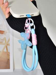 1 Set Light Blue Nylon Braided Phone Case Lanyard Wristband + Jelly Balloon Dog Phone Charm Keychain, Exquisite High-End Creative Cute Bag Charm Compatible With Android And Most Smartphone,Gifts For Mother, Family, Friends, Kids, Birthday, Holiday Phone Chain - Light Blue Short Rope + Puppy Keychain - View 3