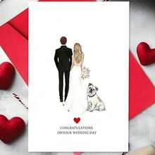 1pc Elegant Wedding Greeting Card Wedding Blessing Card With Couple And Bulldog Design Congratulations To The Newlyweds ﻿