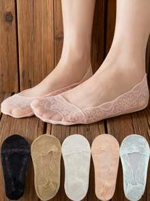 女士夏季隐形船袜网眼蕾丝花朵薄款短袜时尚硅胶防滑凉爽透气 - 彩色 - 查看 3