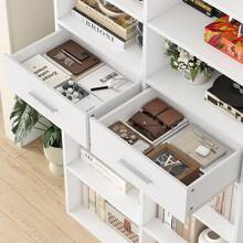 Bookshelf, 185.5 Cm High, Freestanding Shelf With 2 Drawers, 8-Tier Shelf, Bookcase, Display Cabinet, Open Storage Shelf - White - View 5