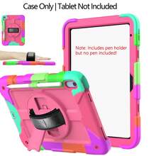 1pc Shockproof Tablet Case For Tab A9+ Plus 11 Inch 2023 (X210/X216/X218) With Rotating Stand And Hand Strap, Black; Tablet Case Compatible With Ipad (A16) 11th Gen 11 Inch 2025 / IPad 10th Gen 10.9 Inch 2022 With Pencil Slot, Hybrid Protective Cover With Pencil Slot; Compatible With Ipad 9th/8th/7th Gen And IPad 10.2 Inch 2019-2021 - Black & Green - Colorful Rose Red - View 8