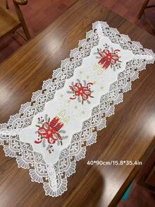 1pc White Lace Edged Table Runner, Polyester Embroidered Dust-Proof Heat-Resistant Lace Decor Table Runner, Suitable For Dining Table, Coffee Table, Buffet, Christmas Decoration, Daily Home Use, Wedding And Holiday Party - White - View 8