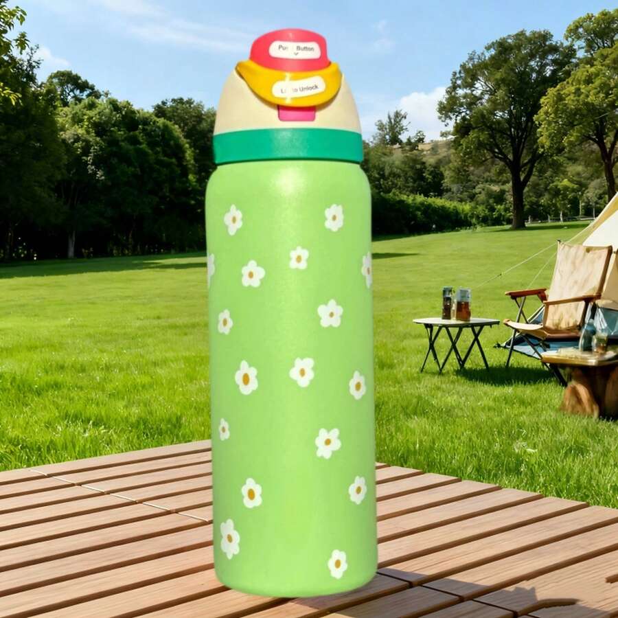 32oz Printed Insulated Water Bottles Features A Variety Of Eye-Catching Designs, Including Colorful Floral And Cartoon Patterns. The Portable Handle Fits Into Car Cup Holders, And The Large 32-Ounce Capacity Is Enough To Meet Your Hydration Needs Throughout The Day. It's A Stylish And Practical Drinking Companion For Commuting, The Office, Outdoor Camping, And Road Trips. - 黃色 - 查看 1