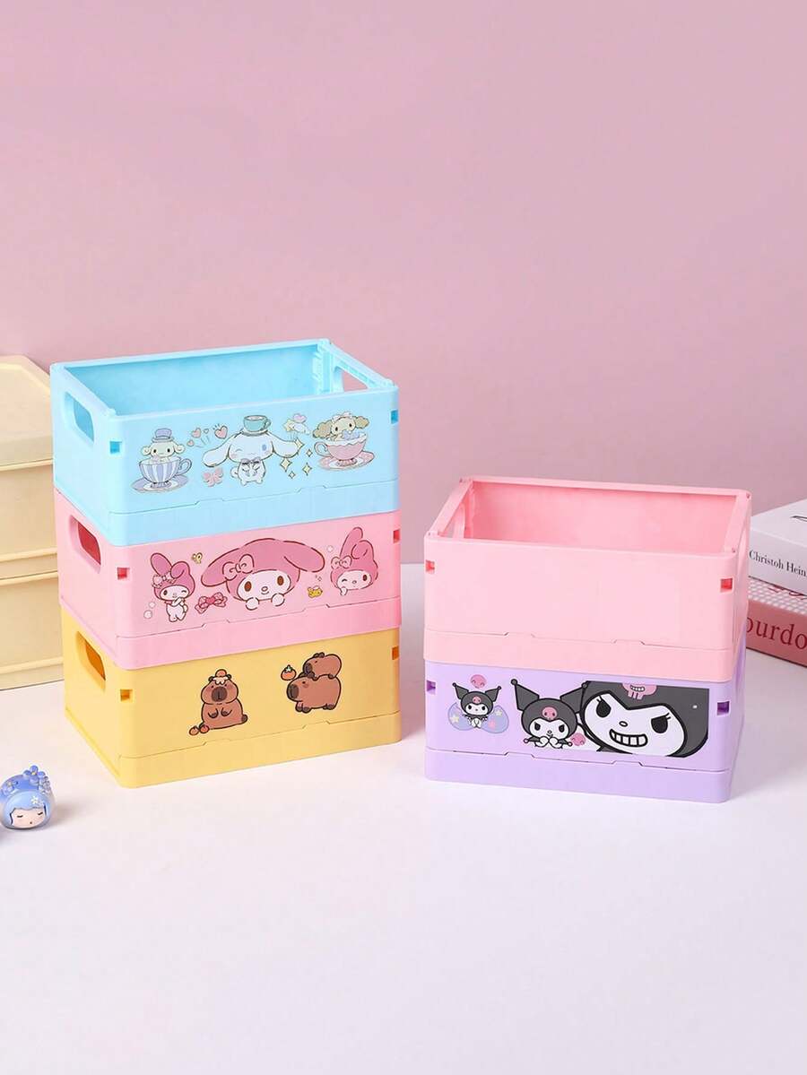 1pc Cartoon Willow Foldable Stationery Storage Box, Desktop Organizer,Pencil Case,Bag - one-size - View 1