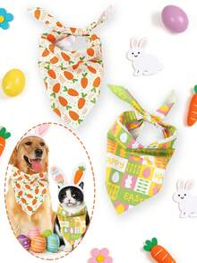 2件装复活节宠物围巾，狗狗口水巾，兔子、鸡蛋、胡萝卜图案，可调节尺寸，宠物围巾，宠物领巾，宠物日常穿搭拍照道具，复活节彩蛋寻宝派对用品，复活节快乐装饰，复活节兔子装饰，狗狗用品，宠物用品，猫咪配件，狗狗用品，送给爱狗人士的完美复活节礼物 - 彩色 - 查看 4