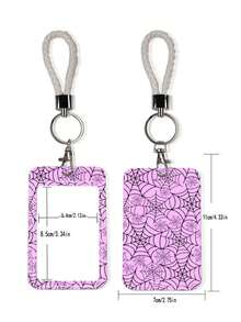 1个ABS紫色星星、蜘蛛网、猫咪图案时尚个性化卡通拉推式卡夹钥匙扣包挂件，学生手环卡夹，女士手环卡夹，公交证件保护套，学生校园卡保护套 - 彩色 - 查看 3