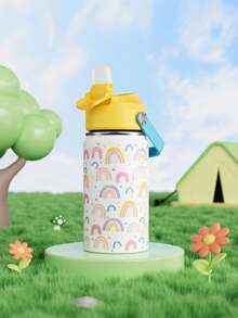Bình nước giữ nhiệt chân không bằng thép không gỉ 355ml với nắp đậy chống rò rỉ và ống hút silicon mềm, thích hợp cho học sinh và du lịch ngoài trời. - trắng - Xem 3
